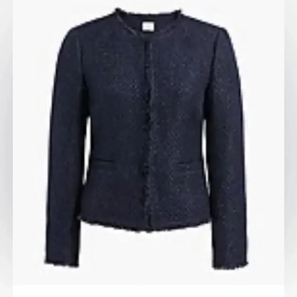 NWT J Crew Lurex Tweed Fringe Jacket Cardigan Sweater Navy Metallic Size 00
